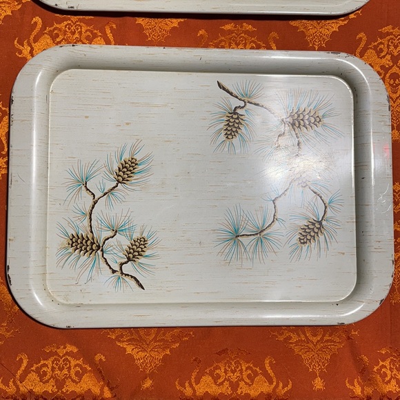 Vintage Mid Century Modern Metal Serving Trays! Pine Cone Decor! - Picture 5 of 14
